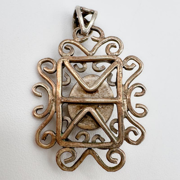 Vintage Sterling Silver 925 Gray Labradorite Filigree Pendant 90s Grunge Celtic - Picture 9 of 12